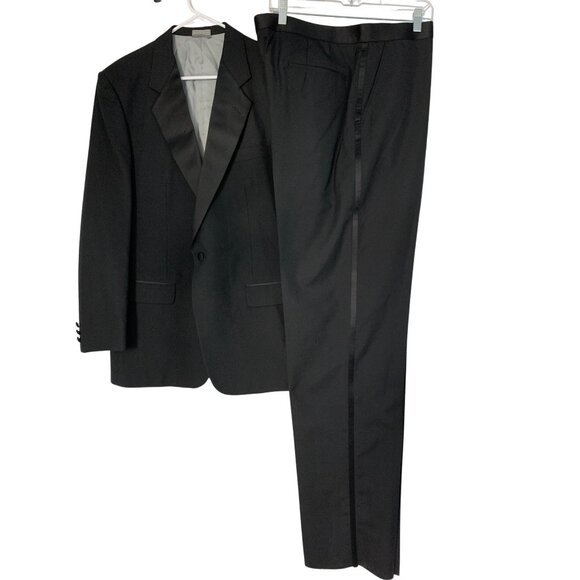 Bellagio Mens Black Tuxedo Suit 2-Piece 44L / 39W Wool Blend Wedding Prom 8077 - Picture 5 of 14